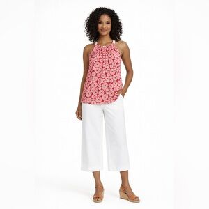 LOFT Red & White Floral Halter Tank Top | Summer Boho Blouse Size XL